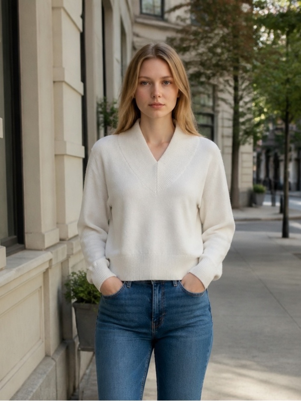 Soho & Stella New York Cropped V-Neck Sweater size S